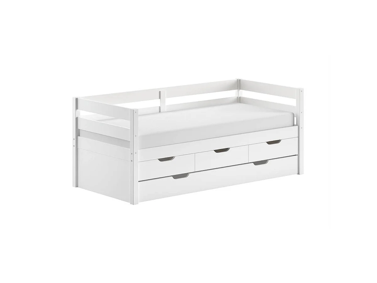 Pack - Lit Capitaine & 4 Tiroirs "Margrit" 90x200cm Blanc