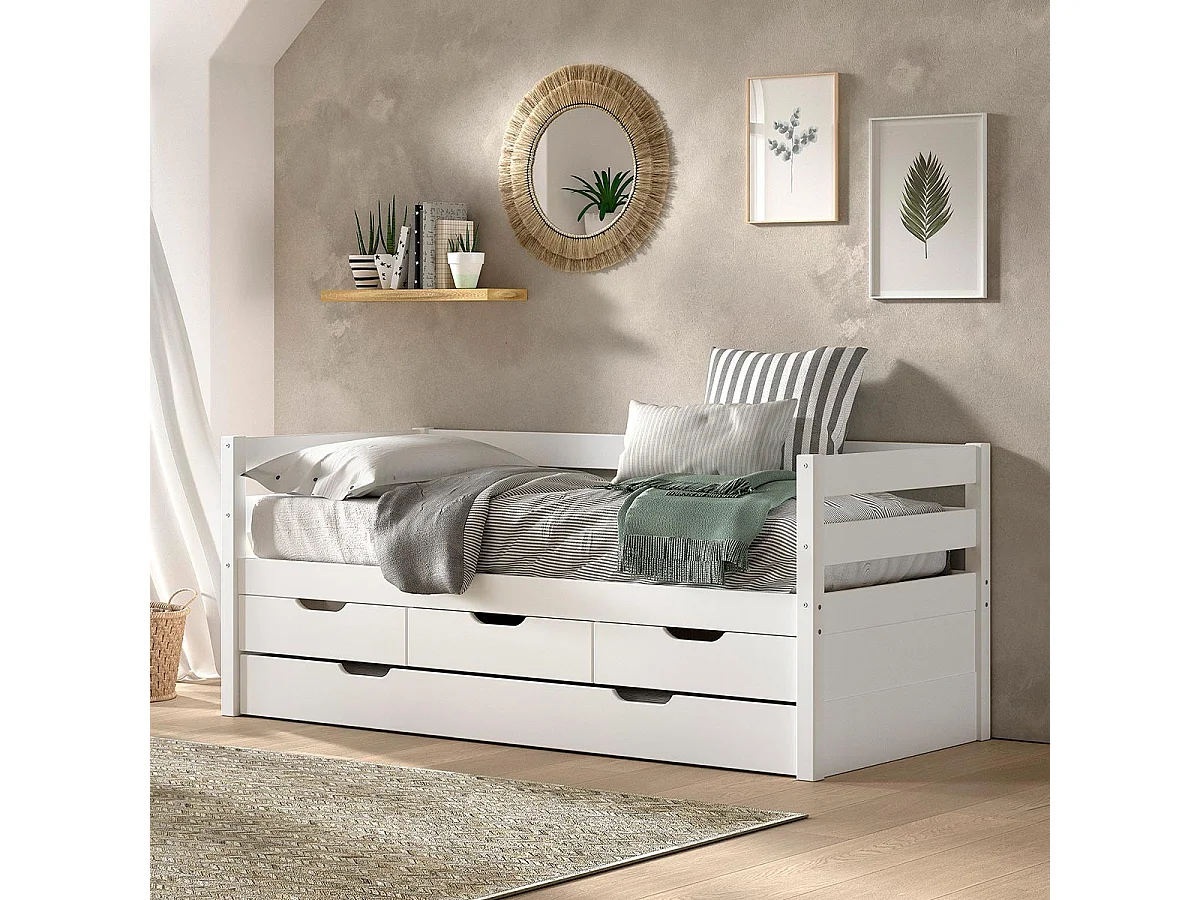 Pack - Lit Capitaine & 4 Tiroirs "Margrit" 90x200cm Blanc