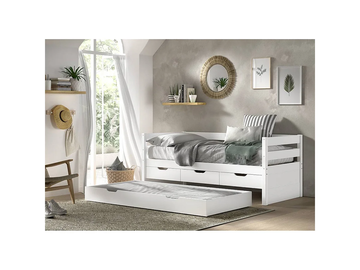 Pack - Lit Capitaine & 4 Tiroirs "Margrit" 90x200cm Blanc
