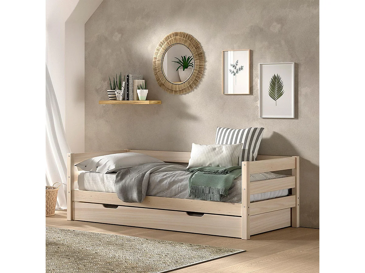 Pack - Lit Capitaine & Tiroir-Lit "Margrit" 90x200cm Naturel