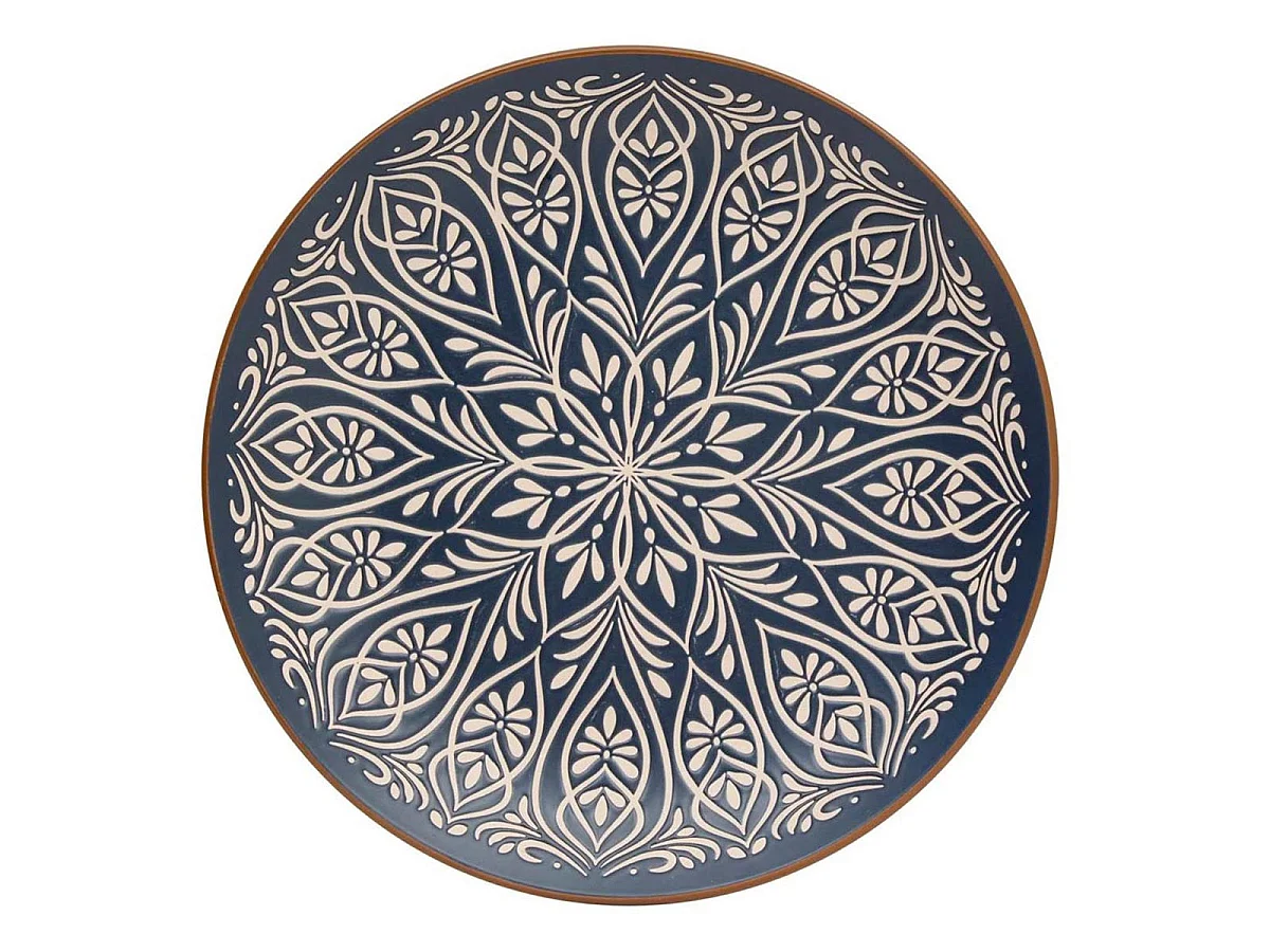 Lot de 6 Assiettes Plates en Céramique "Inès" 27cm Bleu
