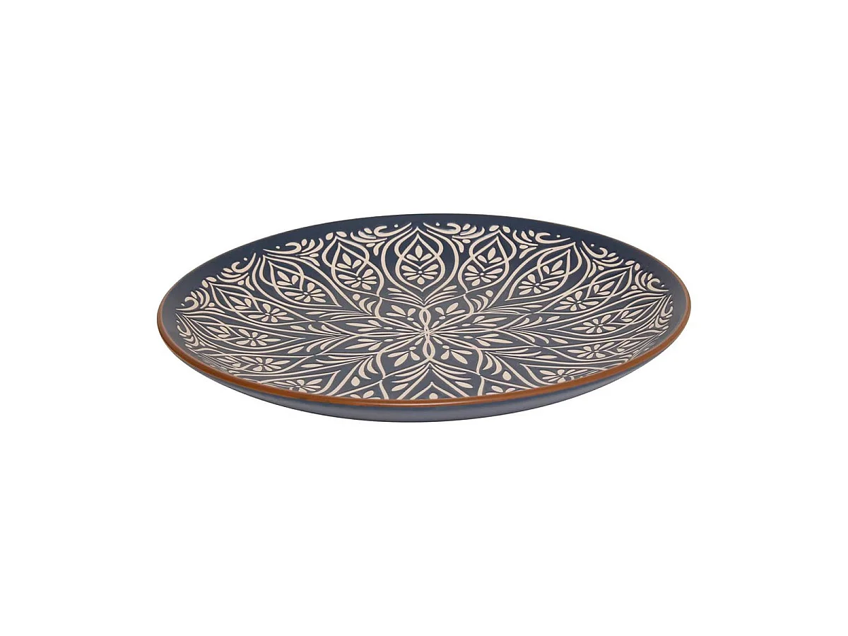 Lot de 6 Assiettes Plates en Céramique "Inès" 27cm Bleu