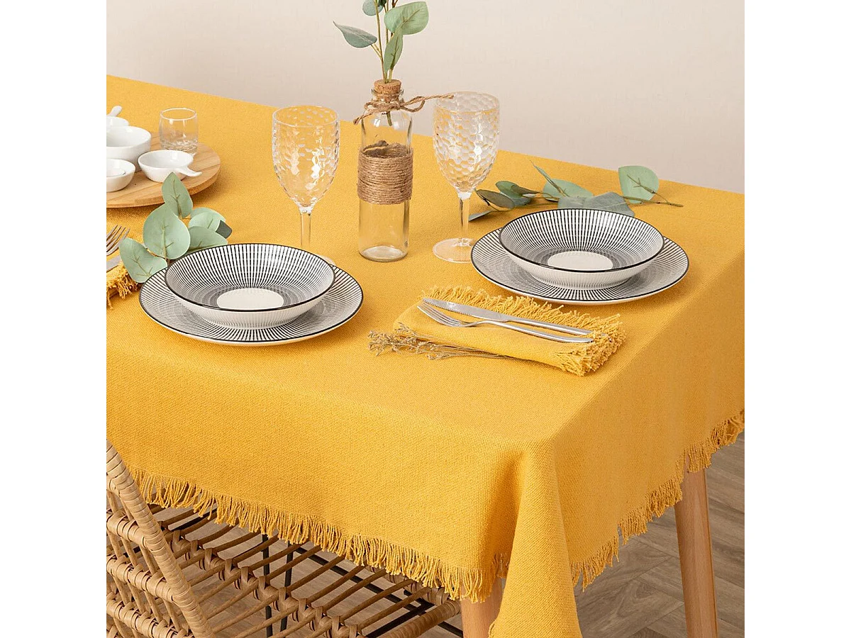 Nappe Déco à Franges "Maha" 150x250cm Jaune