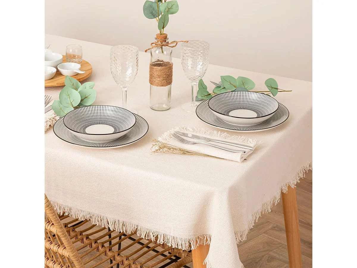 Nappe Déco à Franges "Maha" 150x250cm Blanc