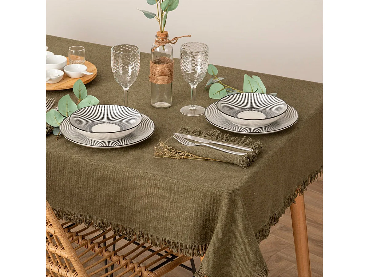 Nappe Déco à Franges "Maha" 150x250cm Vert Kaki