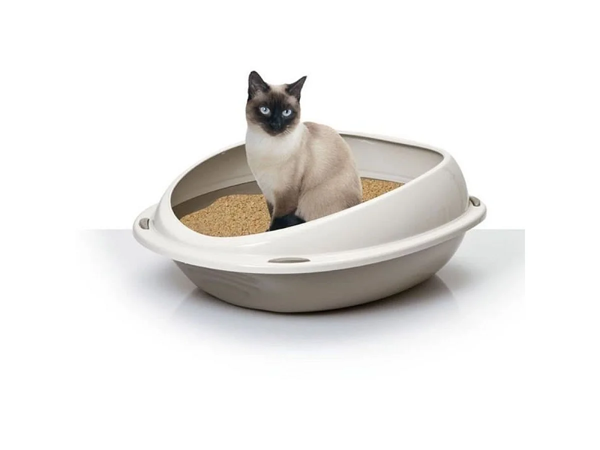 AIME Ovale Kattenbak 57 x 40 x 19 cm met Afneembare Rand - Taupe