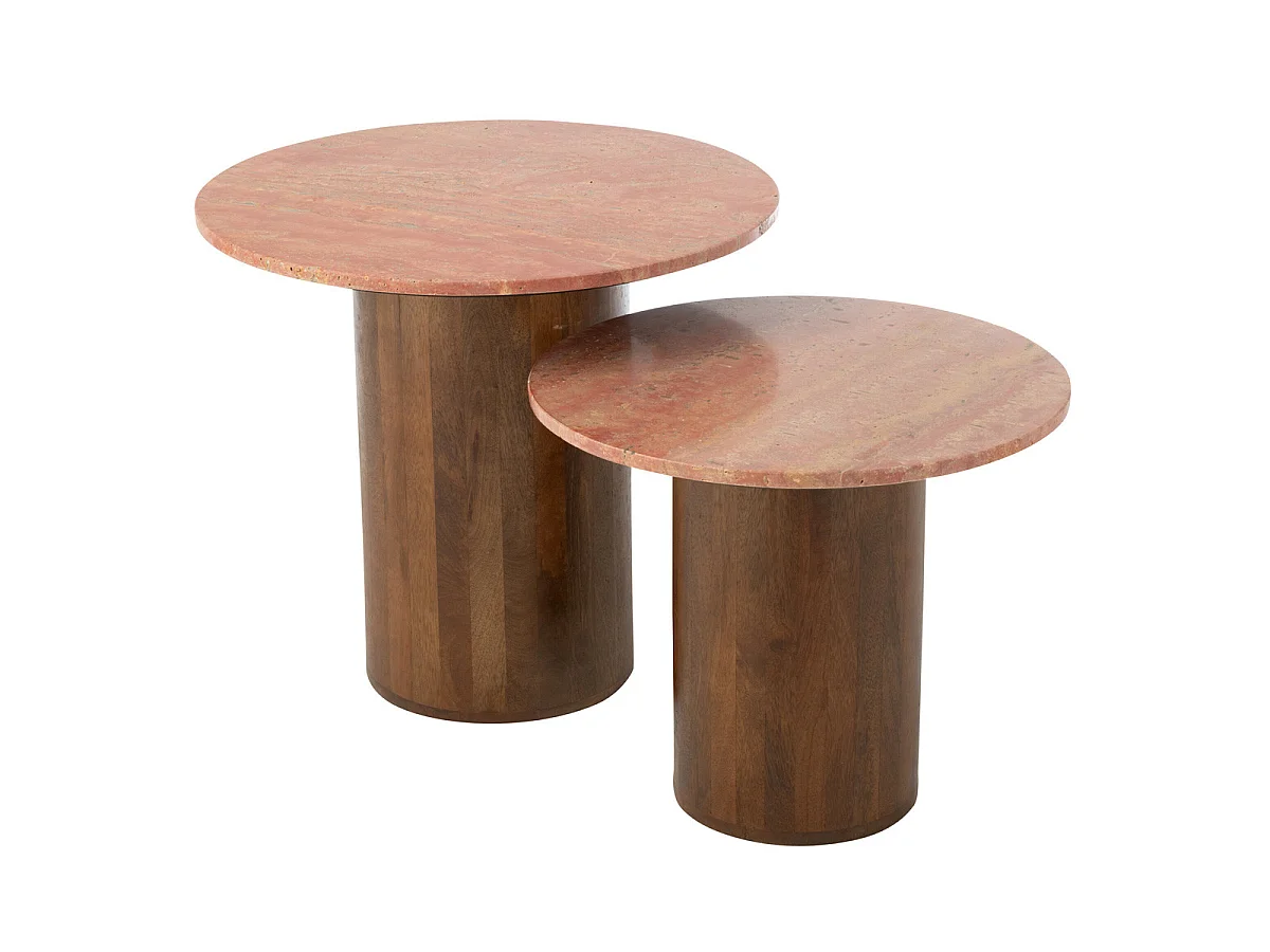 Lot de 2 Tables Basses en Marbre "Eula" 56cm Terracotta