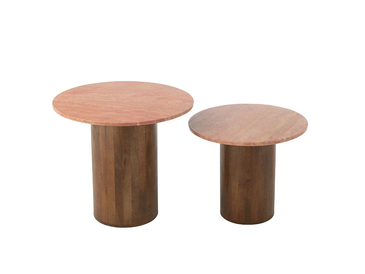 Lot de 2 Tables Basses en Marbre "Eula" 56cm Terracotta