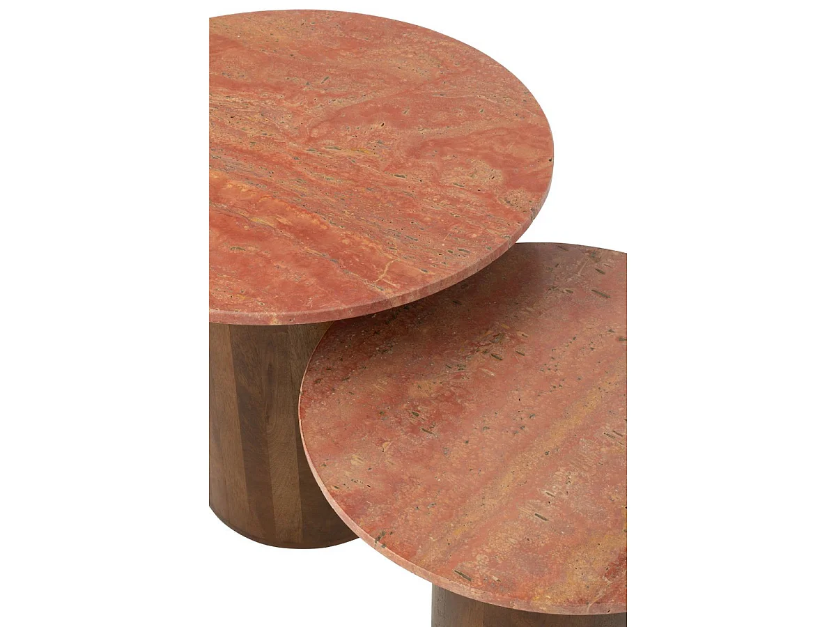Lot de 2 Tables Basses en Marbre "Eula" 56cm Terracotta