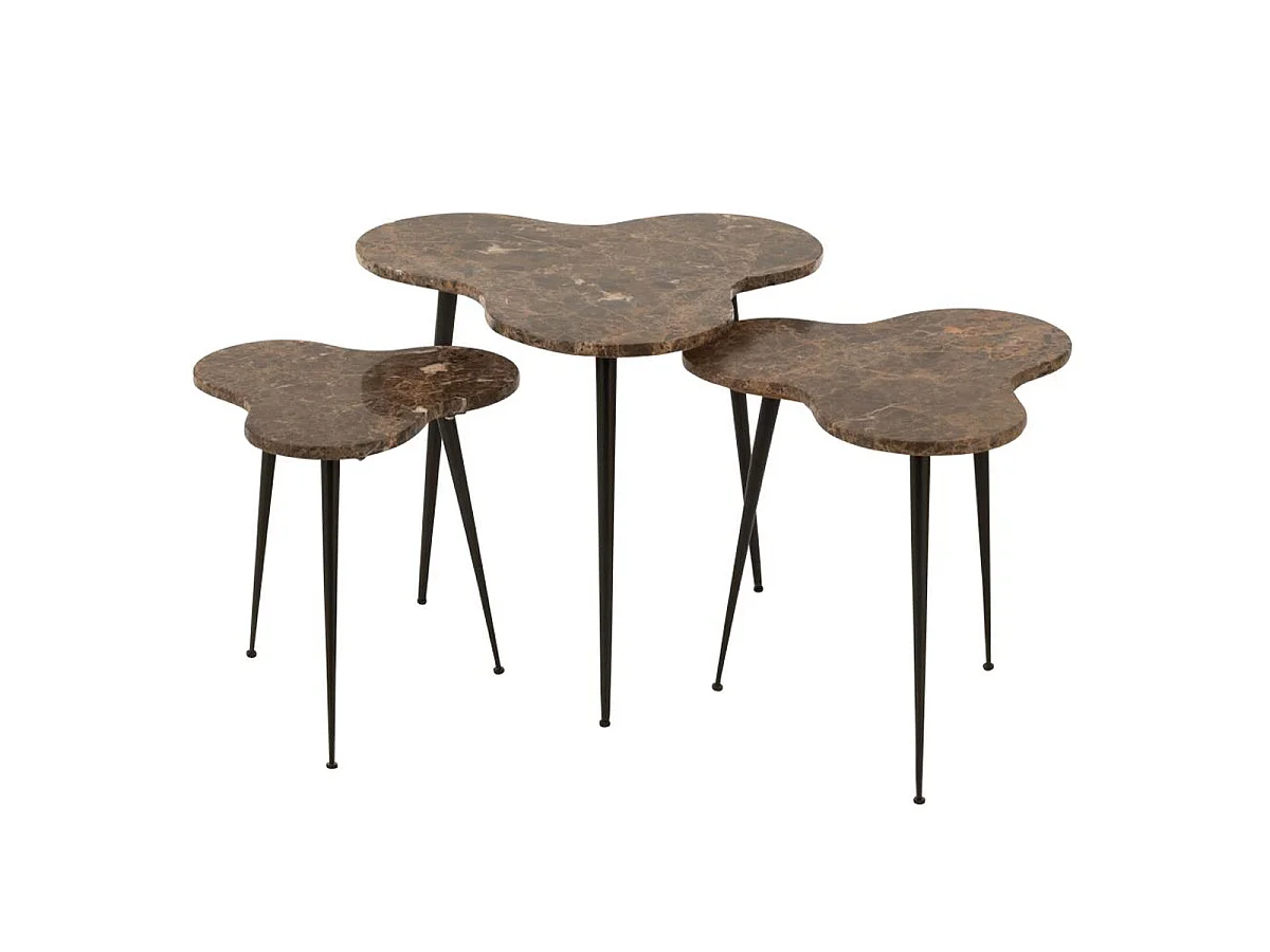 Lot de 3 Tables d'Appoint Gigogne "Abeille" 61cm Marron