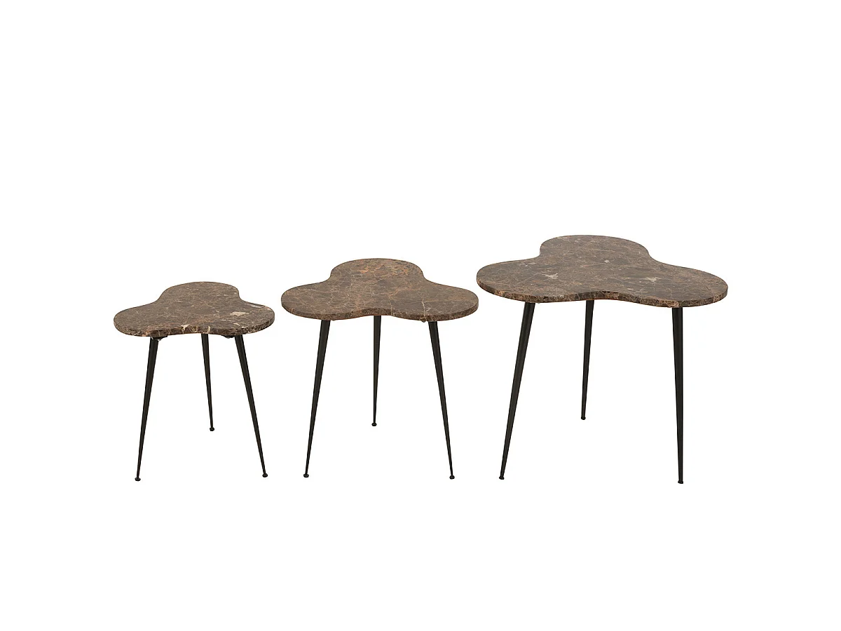 Lot de 3 Tables d'Appoint Gigogne "Abeille" 61cm Marron