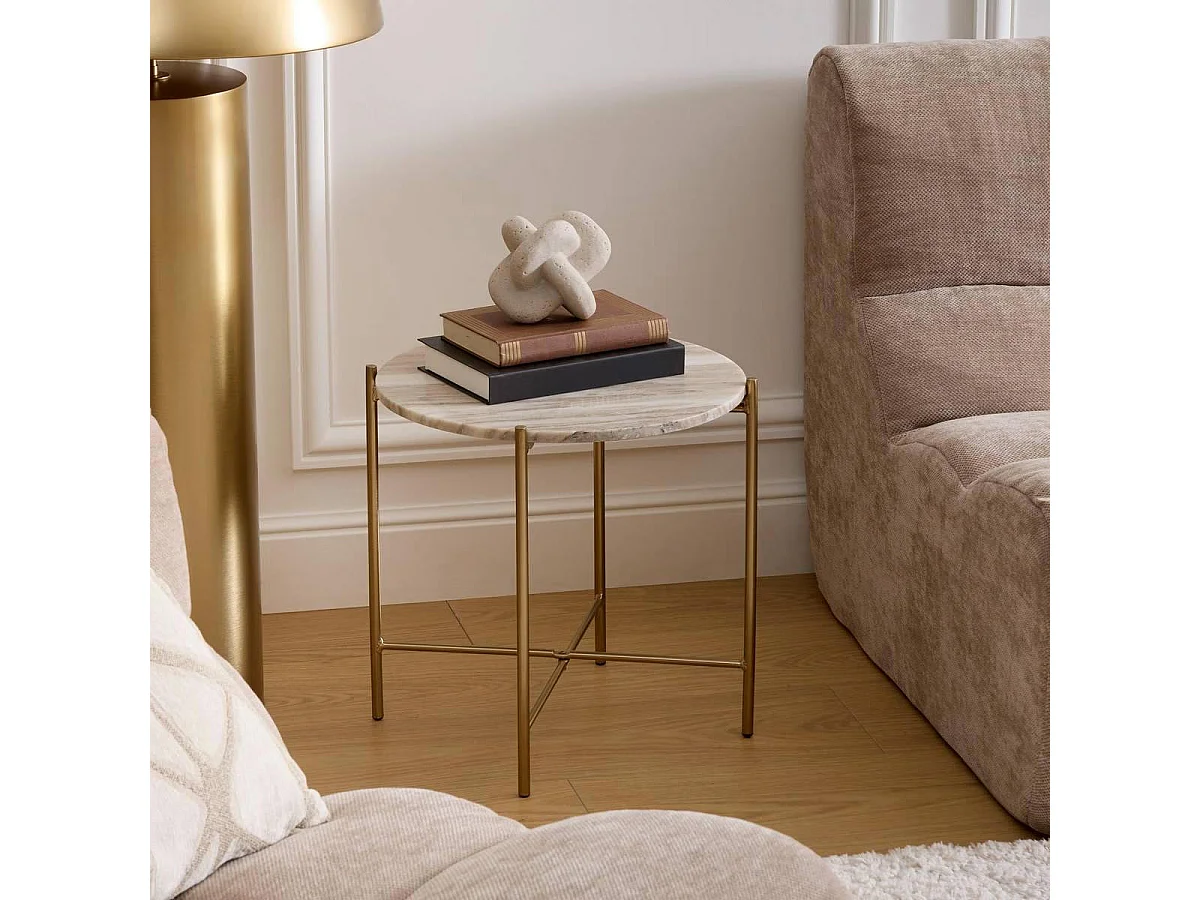 Table d'Appoint en Marbre "Mesta" 42cm Beige
