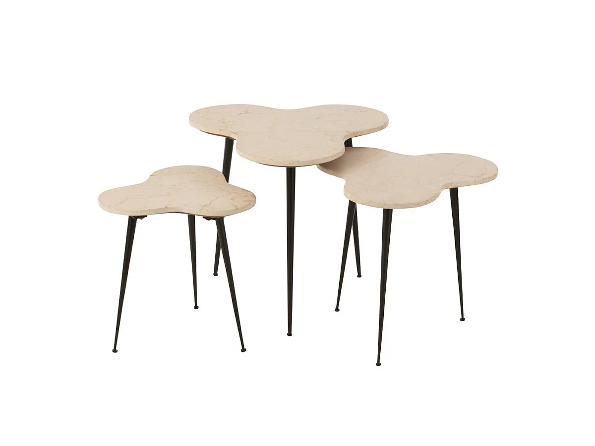 Lot de 3 Tables d'Appoint Gigogne "Abeille" 61cm Blanc Beige