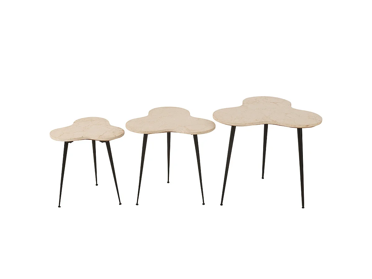 Lot de 3 Tables d'Appoint Gigogne "Abeille" 61cm Blanc Beige