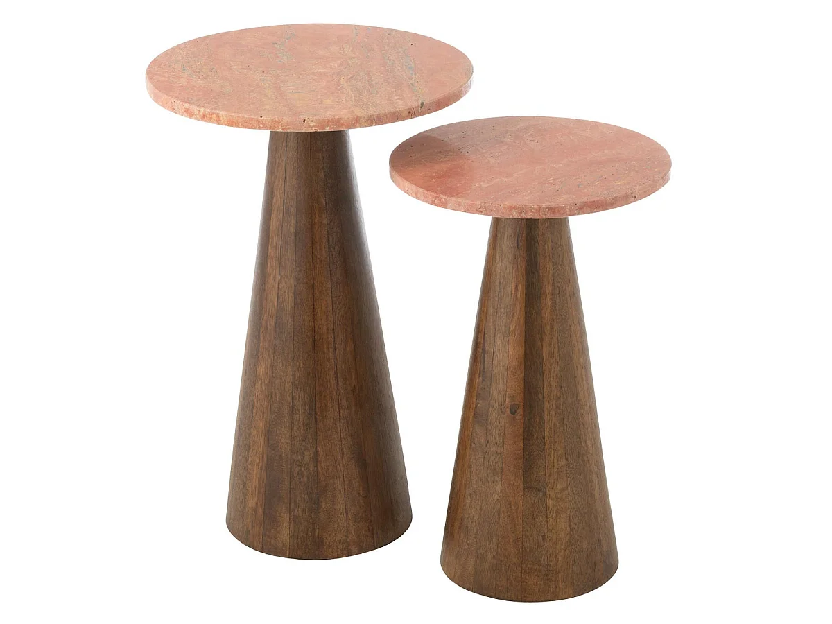 Lot de 2 Tables d'Appoint en Marbre "Eula" 53cm Terracotta