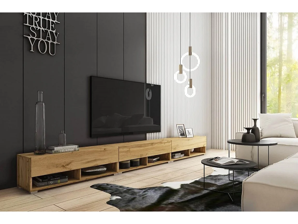 TV-Schrank 300x30x33 cm, Lowboard, mit Türen und Offene Nischen, Farbe: Wotan Eiche