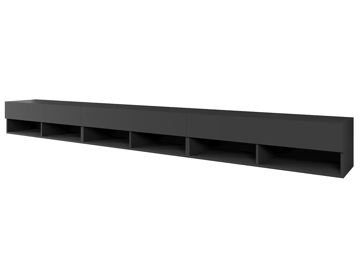 TV-Schrank 300x30x33 cm, Lowboard, mit Türen und Offene Nischen, Farbe: Schwarz matt - mit LED Beleuchtung