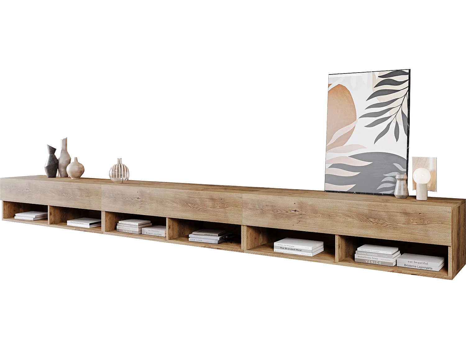 TV-Schrank 300x30x33 cm, Lowboard, mit Türen und Offene Nischen, Farbe: Kastanien Breslau
