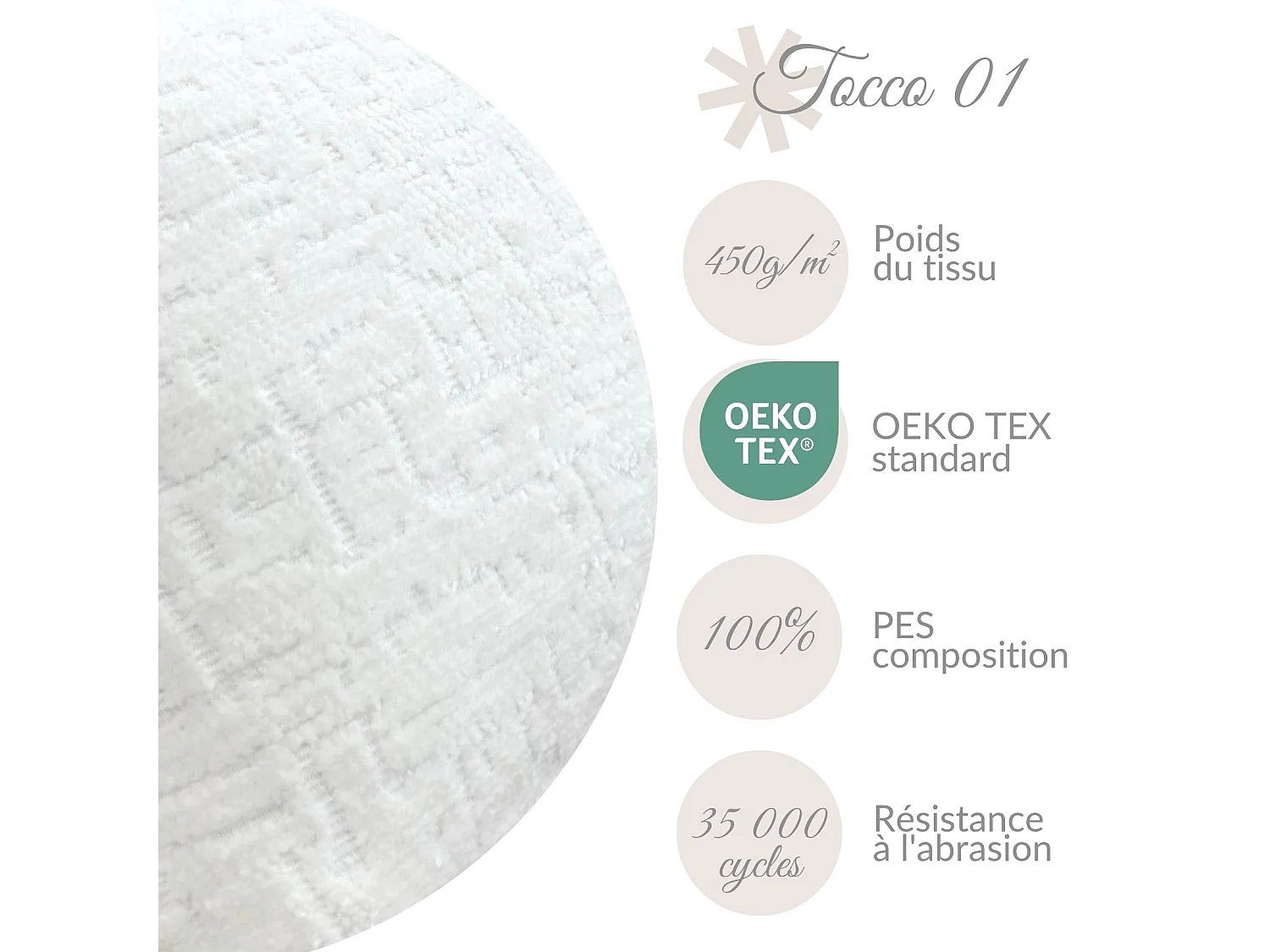 Coussin décoratif rond en tissu chenille blanc - diamètre 20 cm - Happy Pill