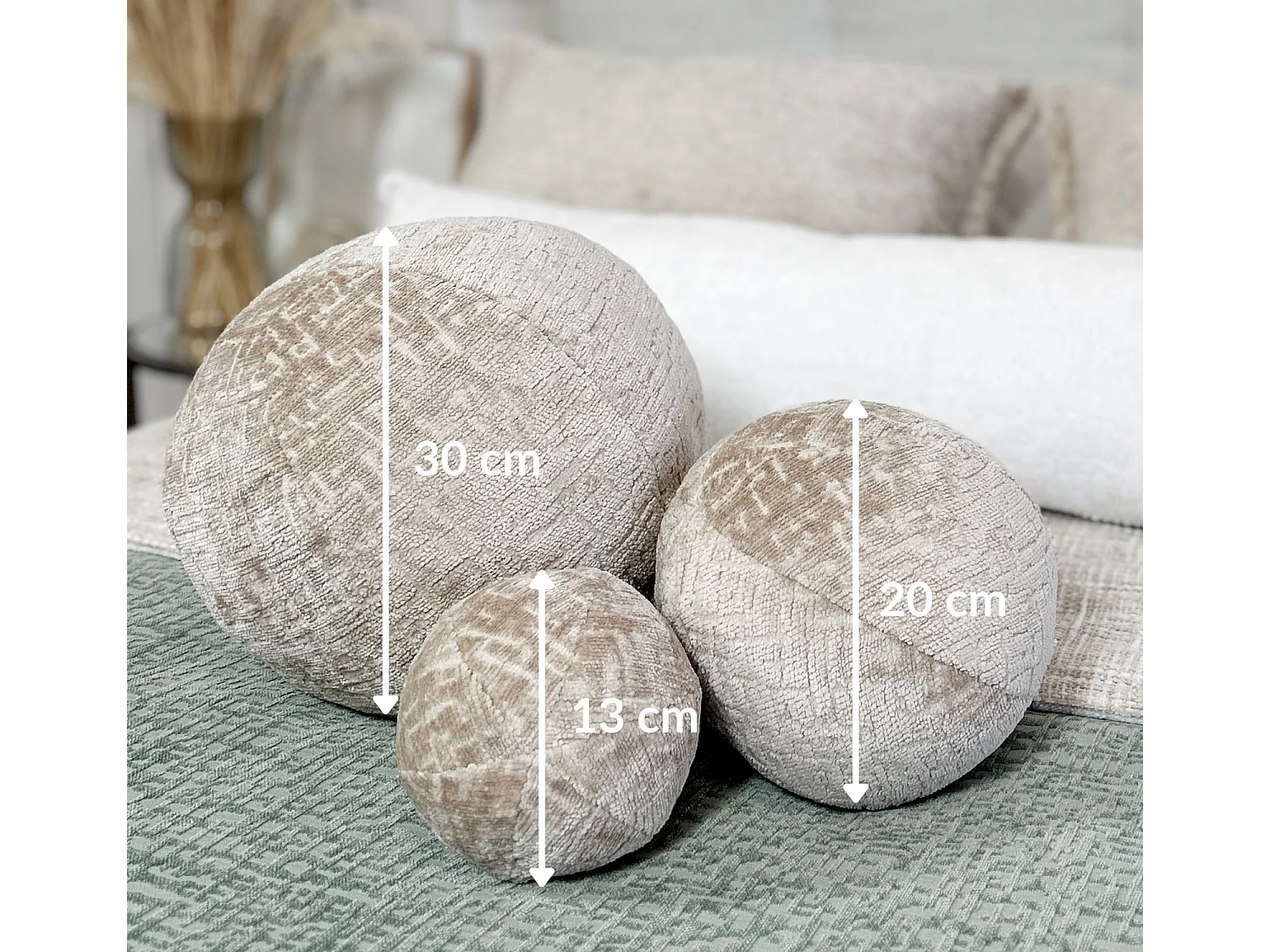 Coussin décoratif rond en tissu chenille beige - diamètre 30 cm - Happy Pill