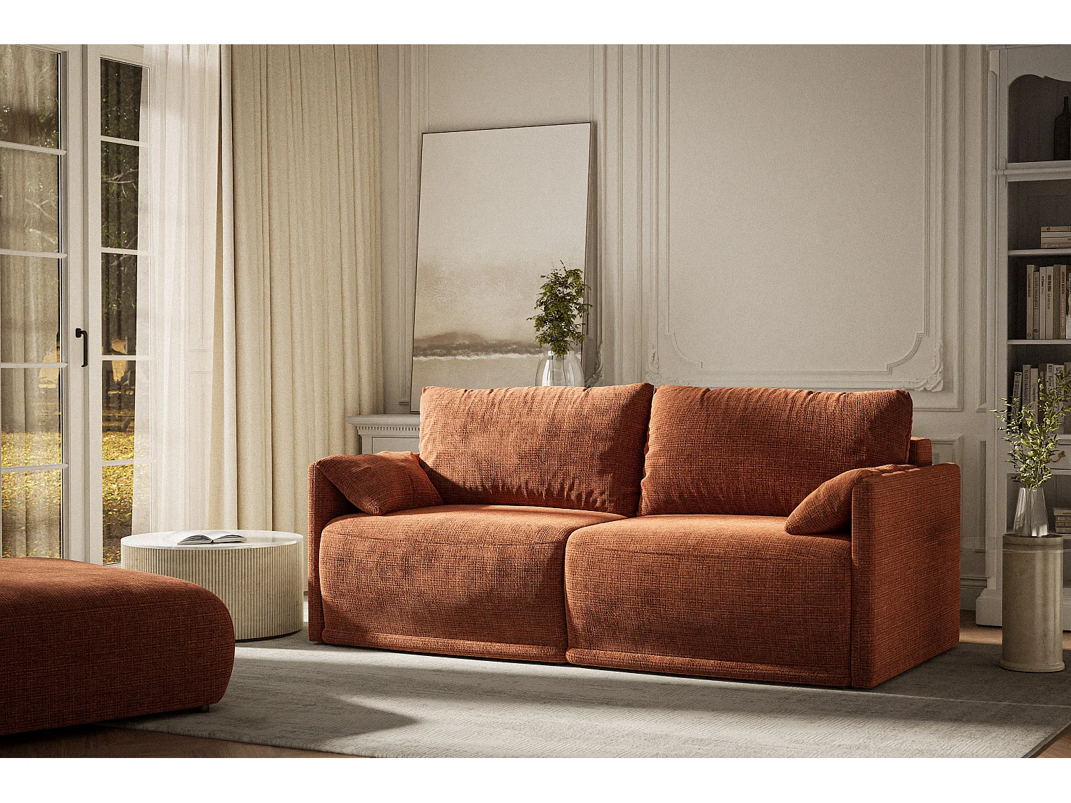 Canapé 3 places convertible en tissu chenille cuivre NAPPA