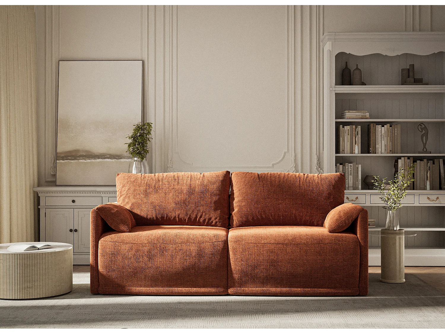 Canapé 3 places convertible en tissu chenille cuivre NAPPA
