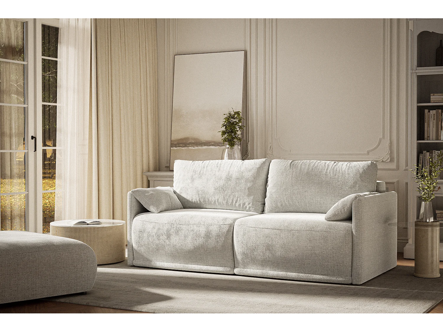 Canapé 3 places convertible en tissu chenille gris clair NAPPA