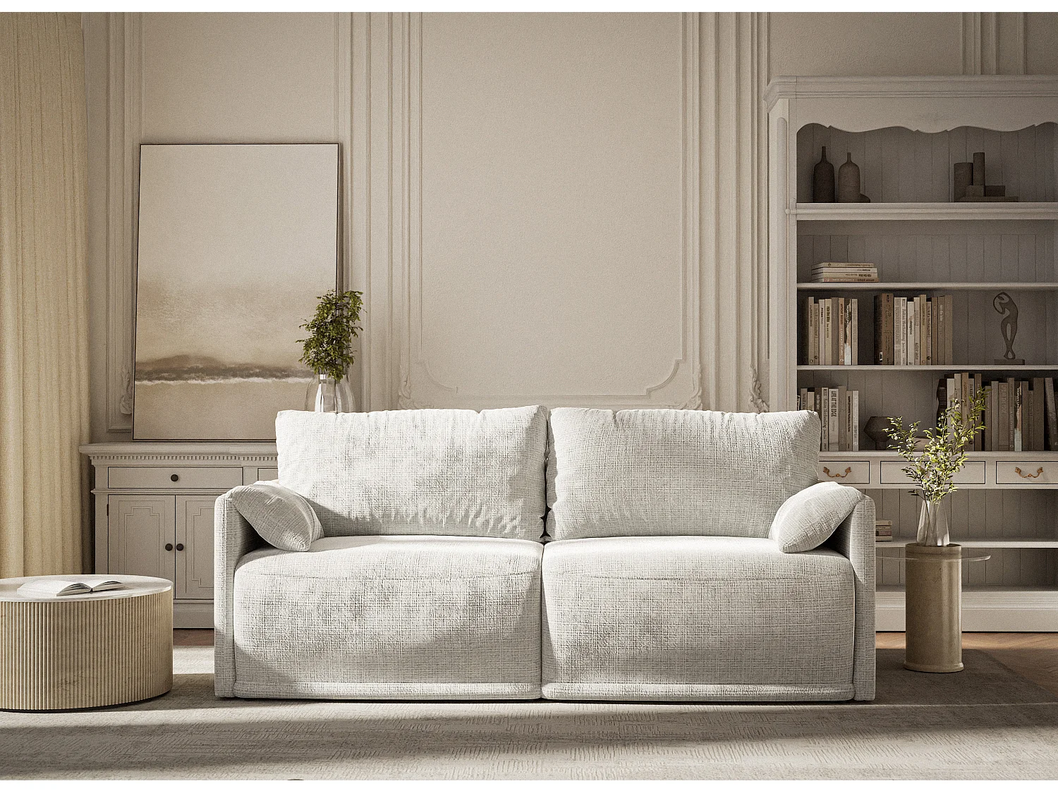 Canapé 3 places convertible en tissu chenille gris clair NAPPA
