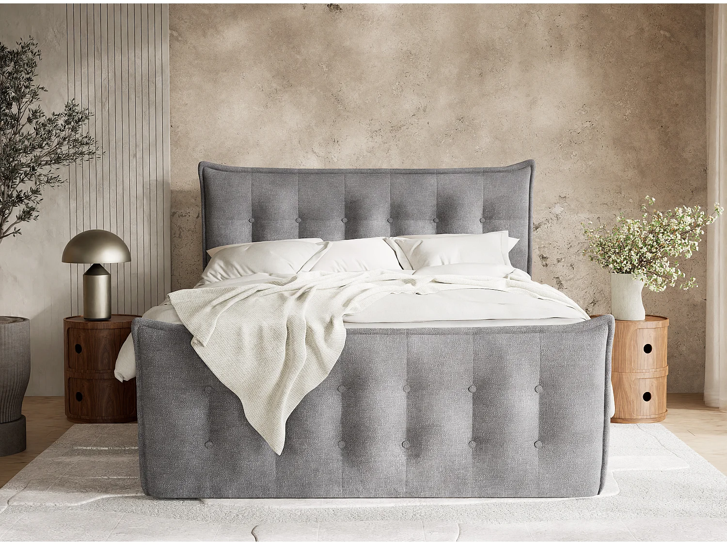 Boxspringbed met hoofdbord + matras + dekmatras - 180x200 cm - grijs - FATU
