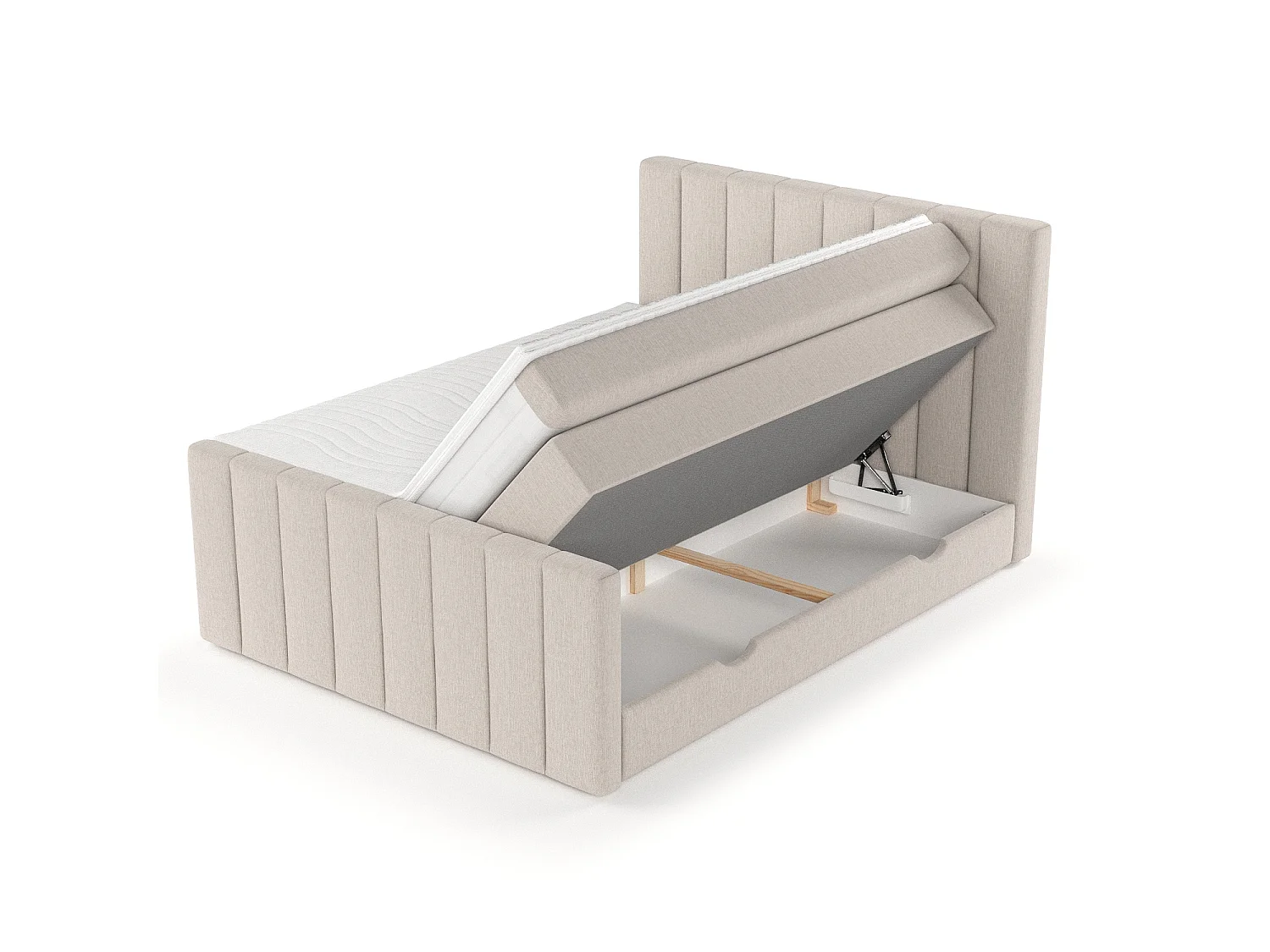 Set compleet bed met hoofdbord + opbergruimte + matrasse + dekmatrasse - 140 x 200 cm - Geweven stof - Beige - RUBY