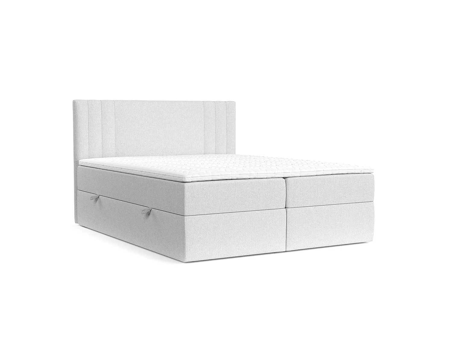 Set compleet bed met hoofdbord + opbergruimte + matrasse + dekmatrasse - 120 x 200 cm - Geweven stof - Lichtgrijs - MALLO