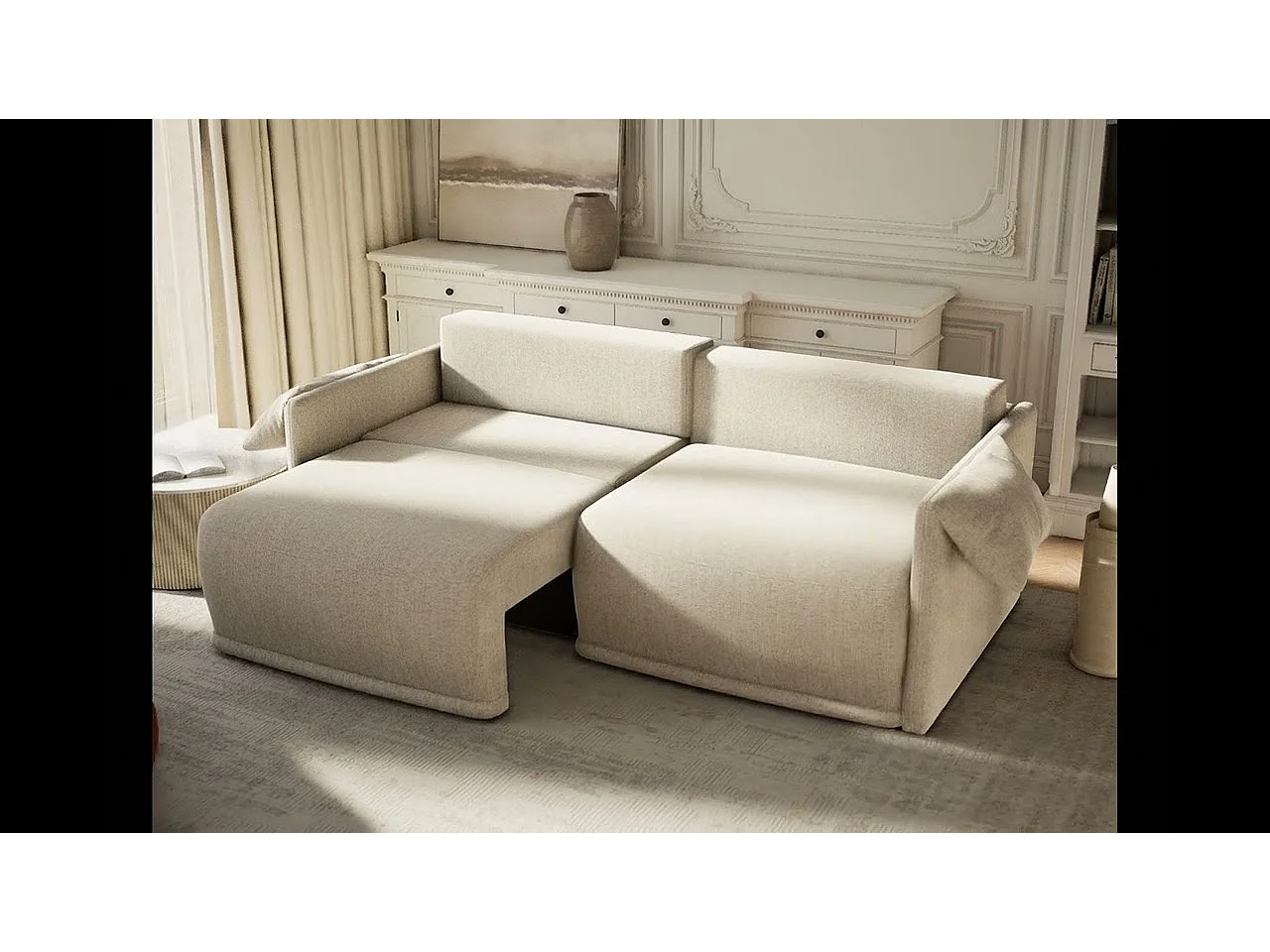 Canapé 3 places convertible en tissu chenille brun NAPPA