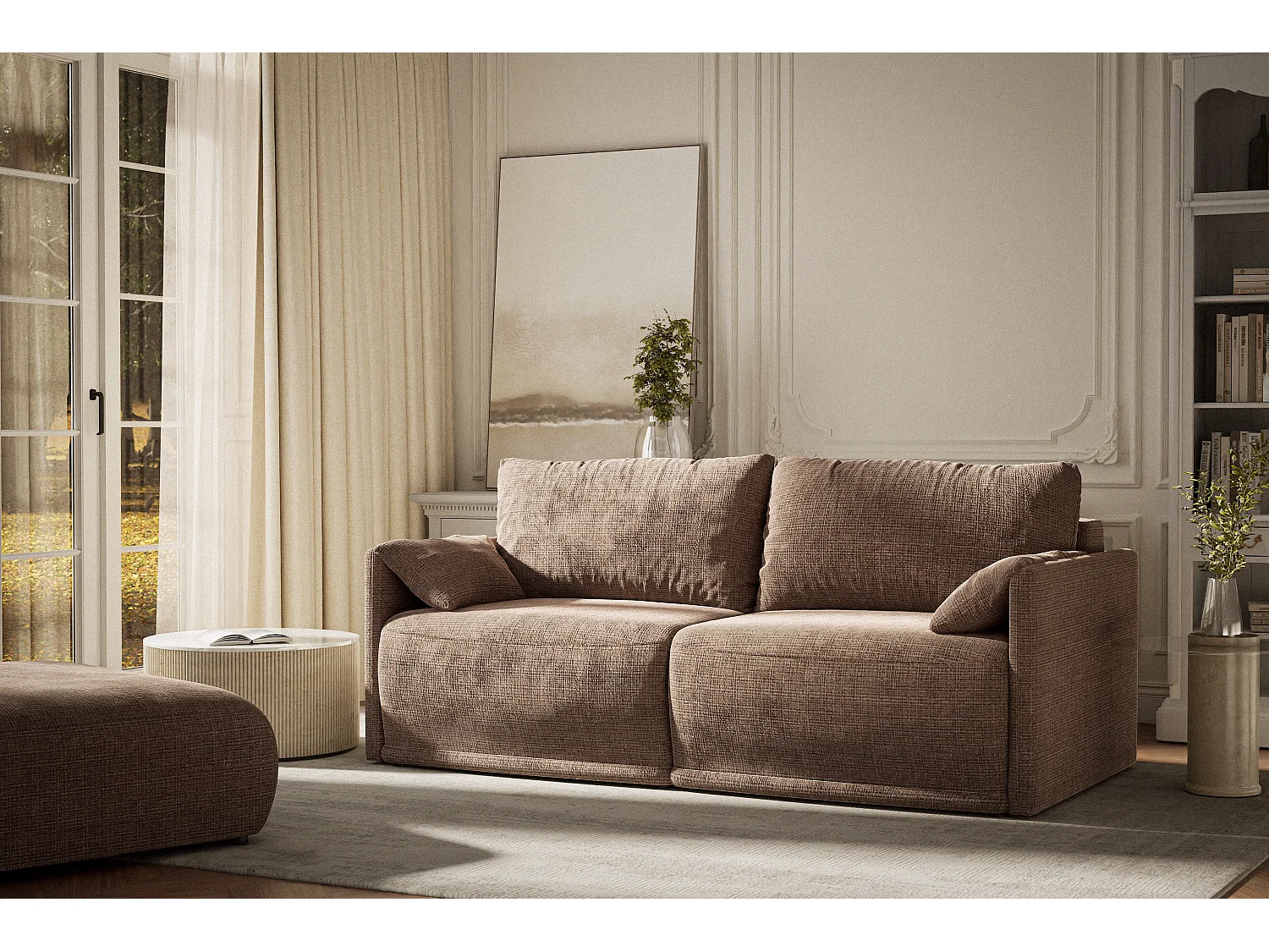 Canapé 3 places convertible en tissu chenille brun NAPPA