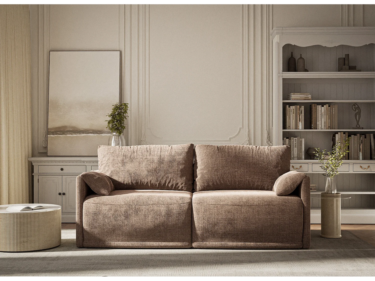 Canapé 3 places convertible en tissu chenille brun NAPPA