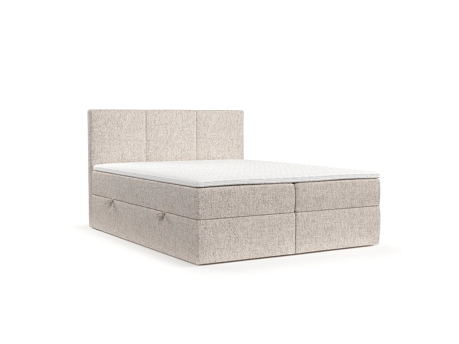 Set compleet bed met hoofdbord + opbergruimte + matrasse + dekmatrasse - 120 x 200 cm - Geweven stof - Lichtbruin - JONAH