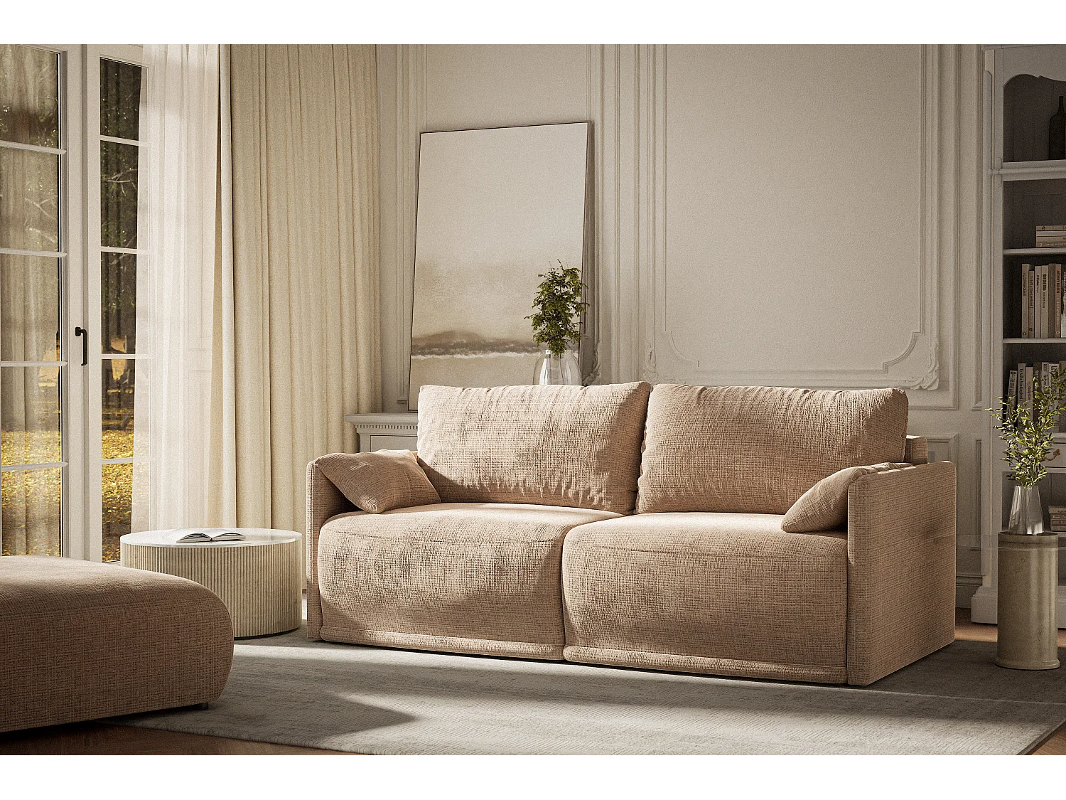 Canapé 3 places convertible en tissu chenille brun clair NAPPA
