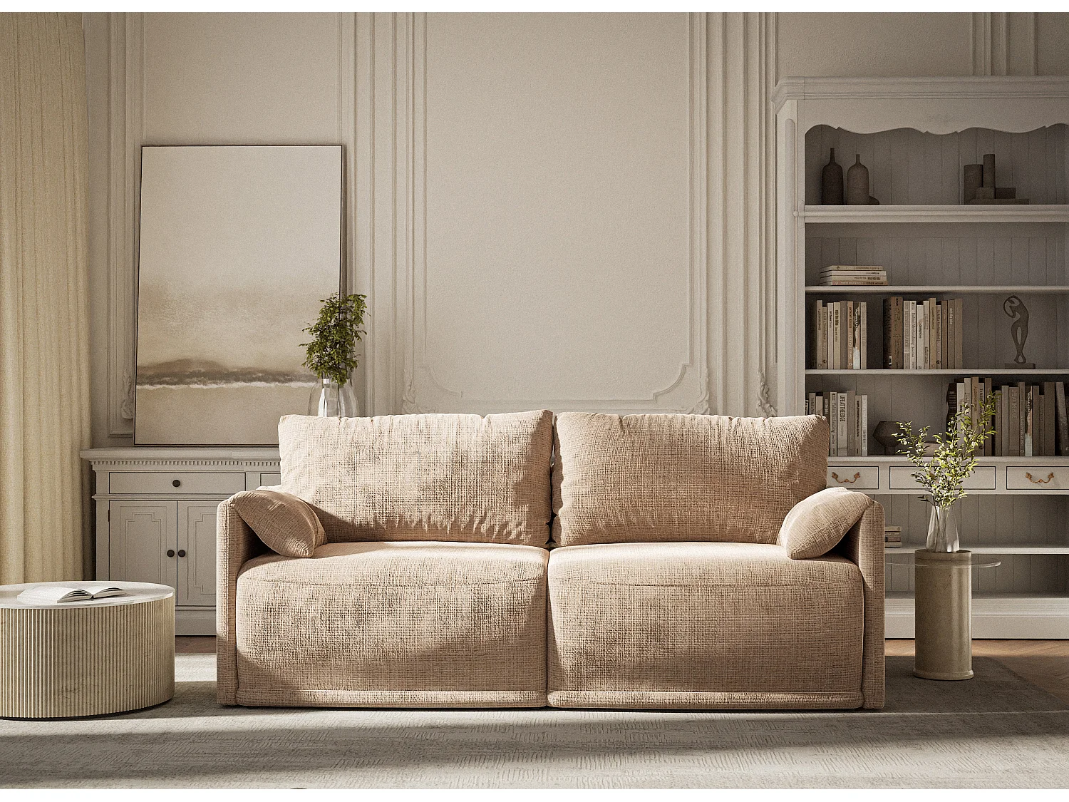 Canapé 3 places convertible en tissu chenille brun clair NAPPA