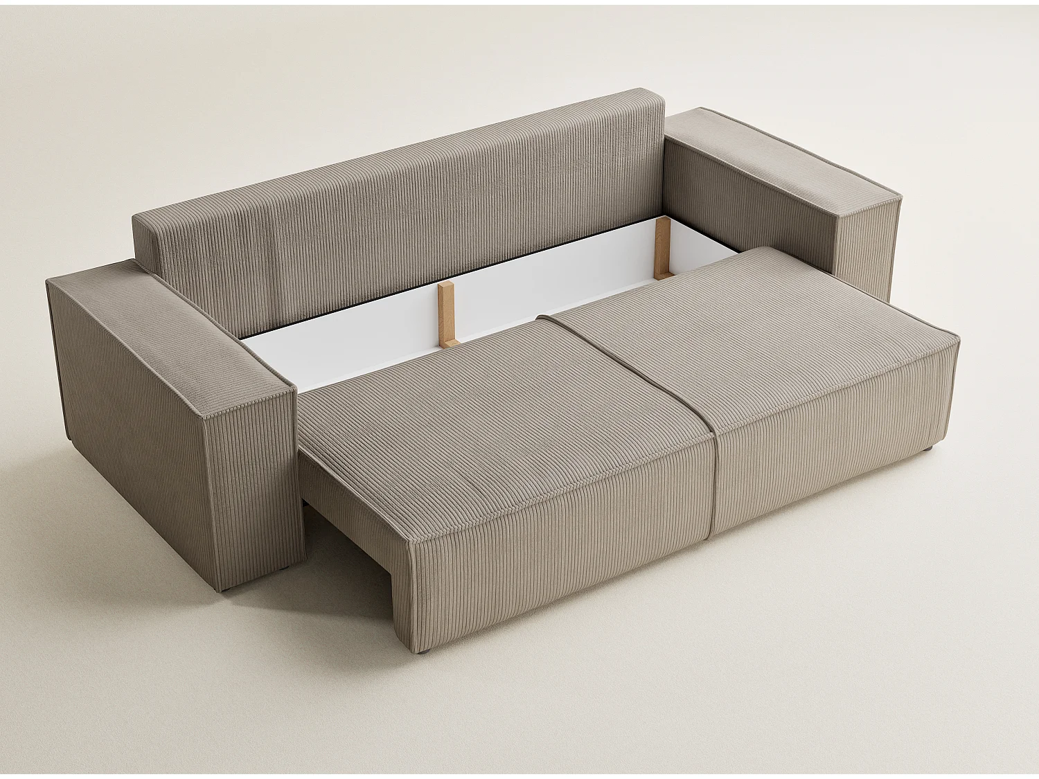 Canapé 3 places convertible en velours beige foncé MILOS