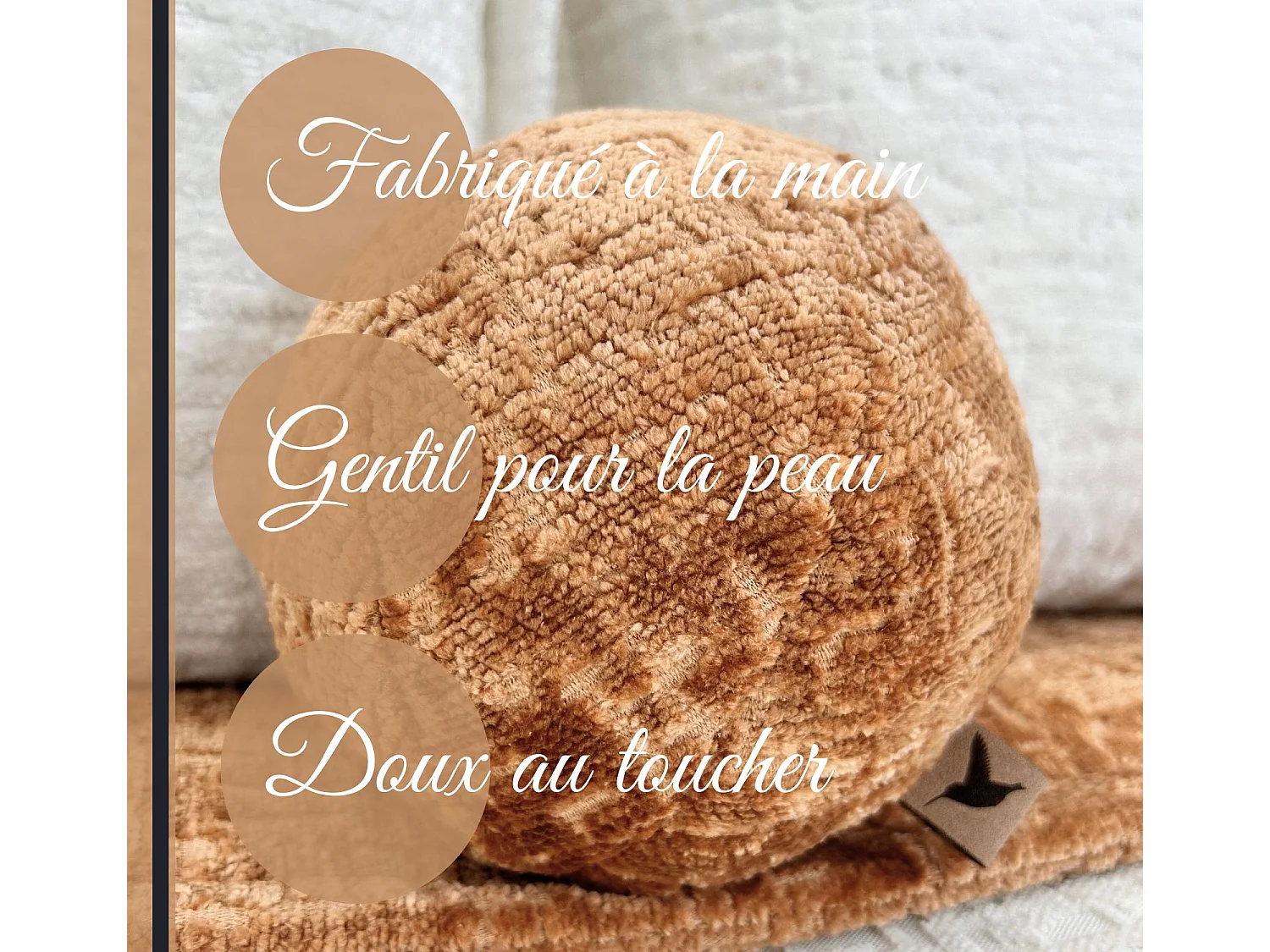 Lot de 2 coussins rond en tissu chenille cuivre - diametre: 13 et 30 cm - Happy Pill