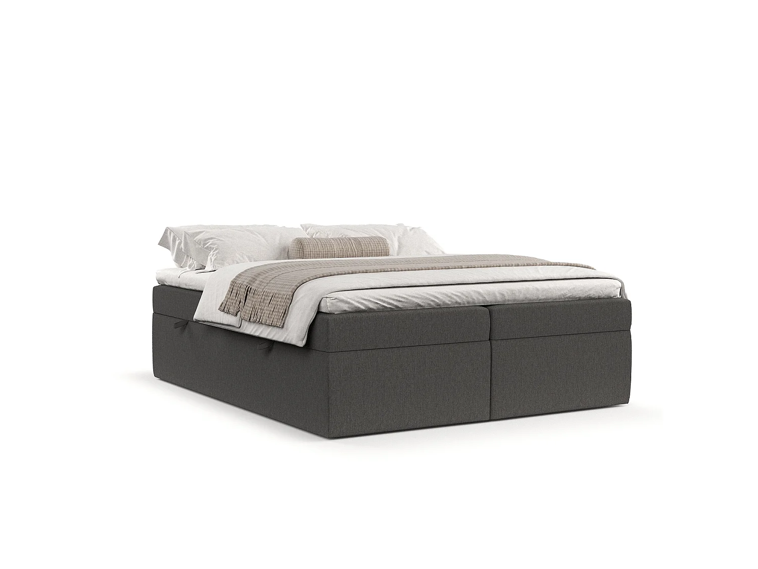 Set compleet bed + opbergruimte + matrasse + dekmatrasse - 160x200 cm - geweven stof - grafiet - LENNON
