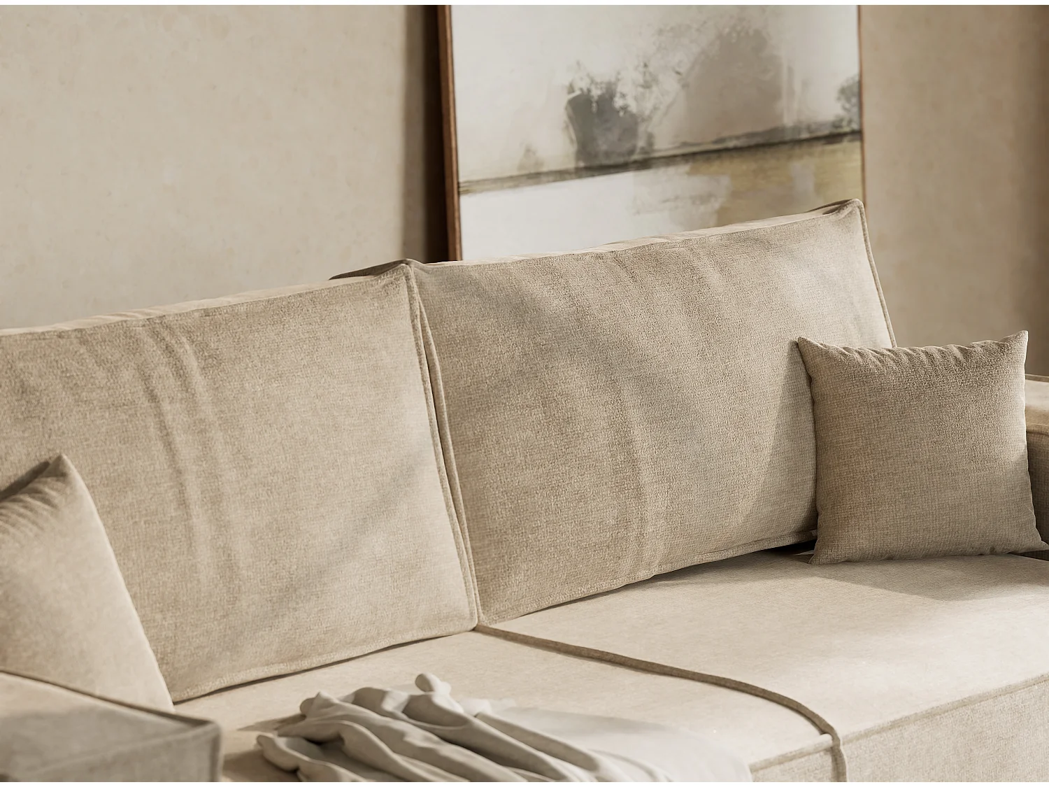 Canapé 3 places convertible en tissu chenille beige MILOS