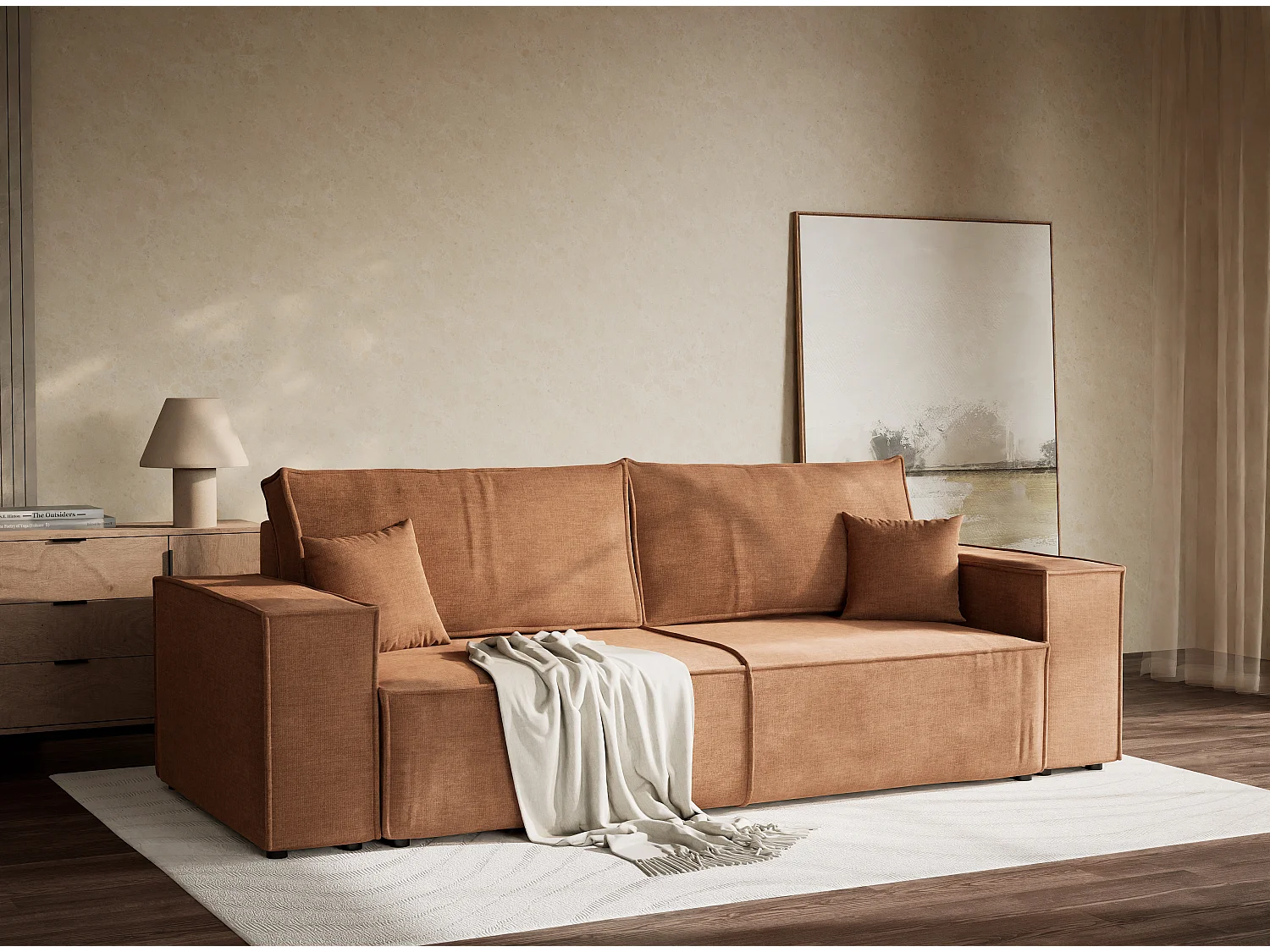 Canapé 3 places convertible en tissu chenille brun MILOS