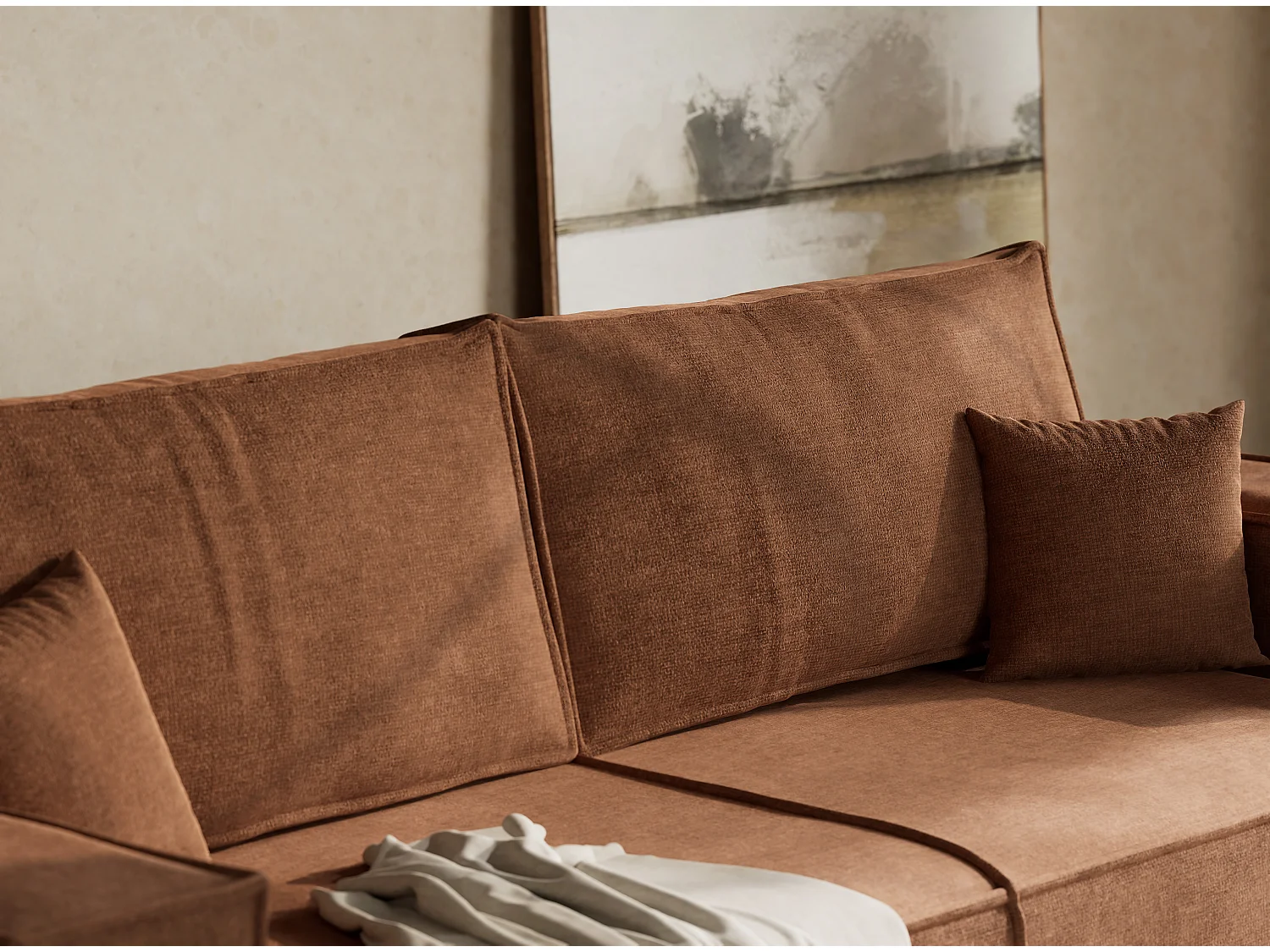 Canapé 3 places convertible en tissu chenille brun MILOS