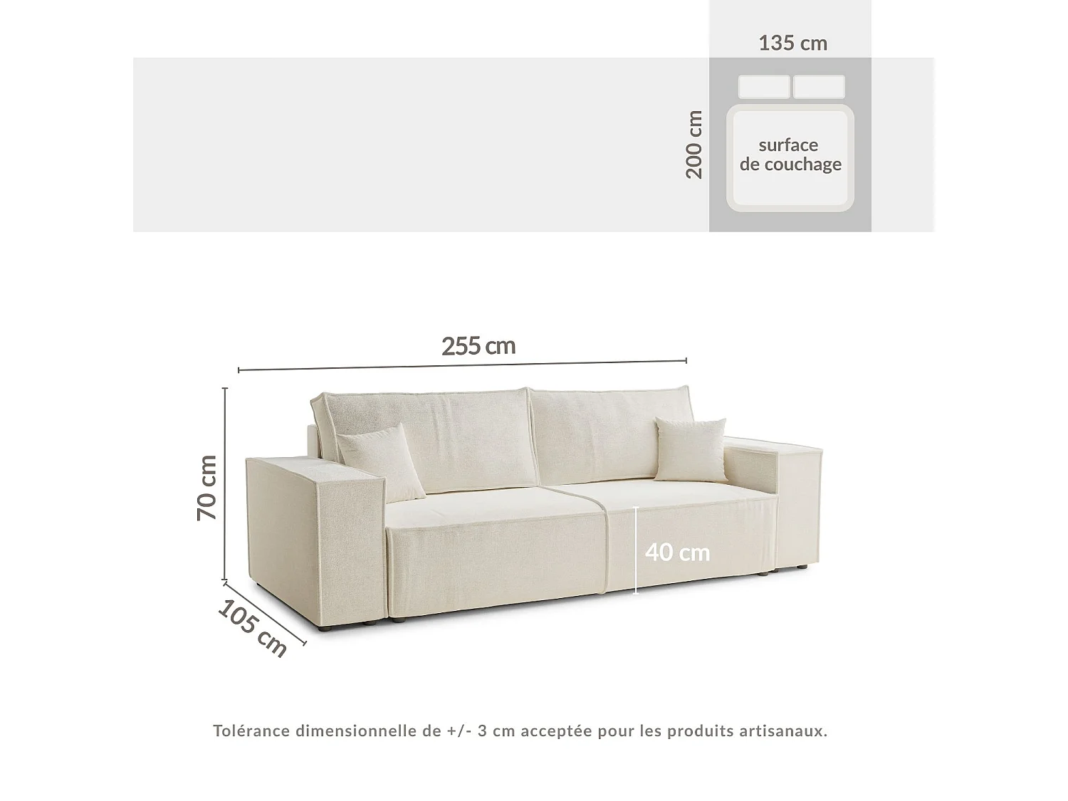 Canapé 3 places convertible en tissu chenille brun MILOS