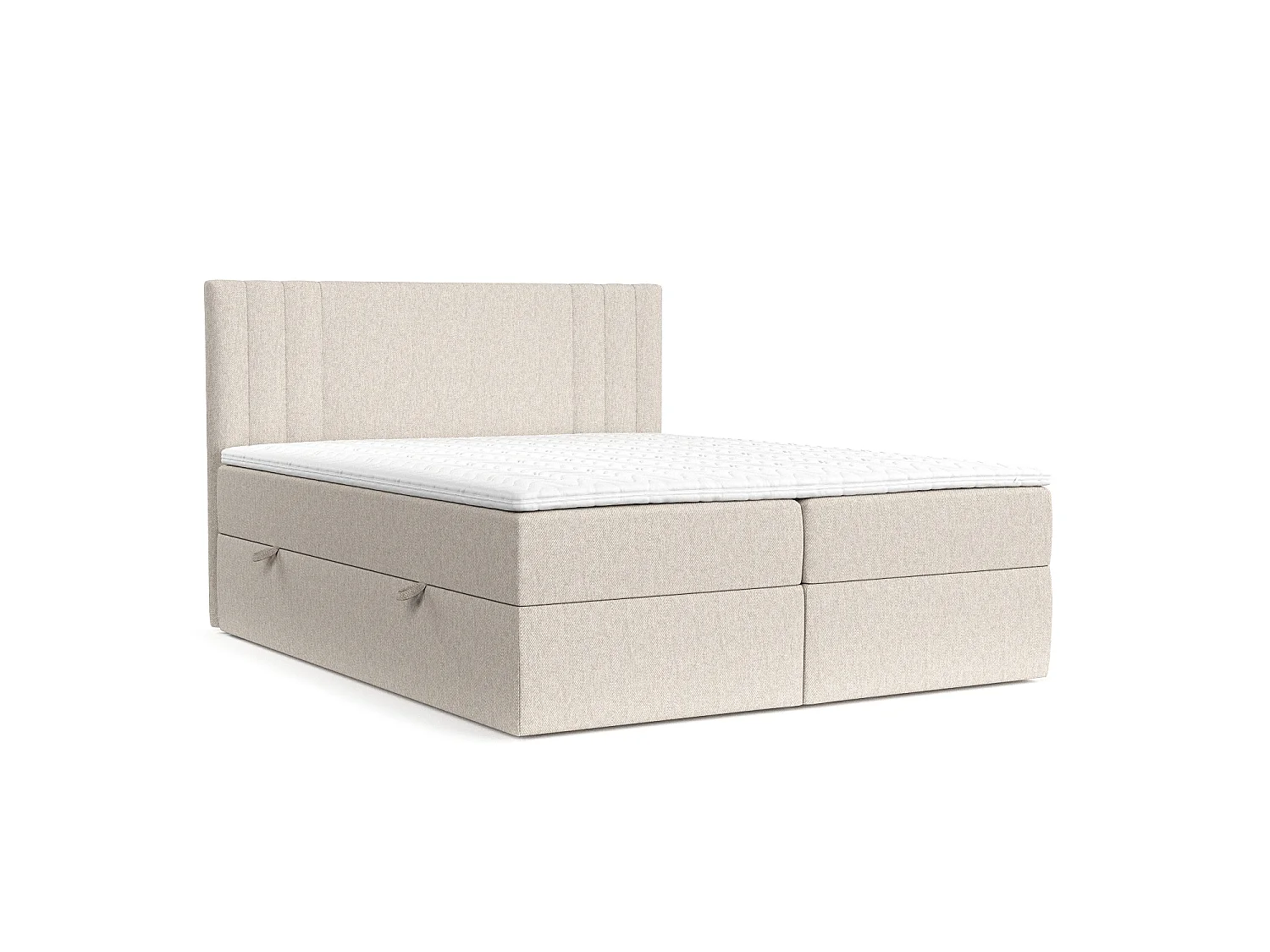 Set compleet bed met hoofdbord + opbergruimte + matrasse + dekmatrasse - 140 x 200 cm - Geweven stof - Beige - MALLO