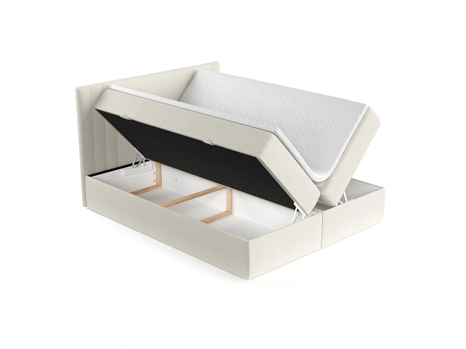 Set compleet bed met hoofdbord + opbergruimte + matrasse + dekmatrasse - 160 x 200 cm - Geweven stof - Creme - MALLO