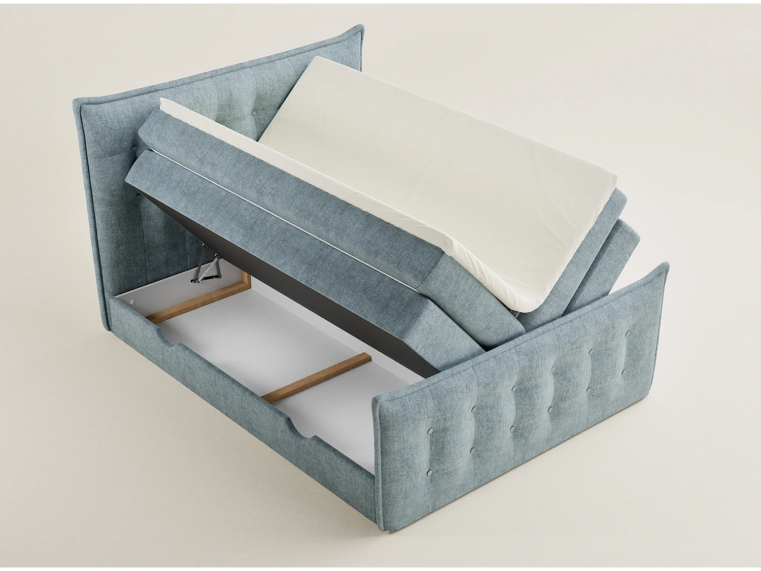 Boxspringbed met hoofdbord + matras + dekmatras - 140x200 cm - lichtblauw - FATU