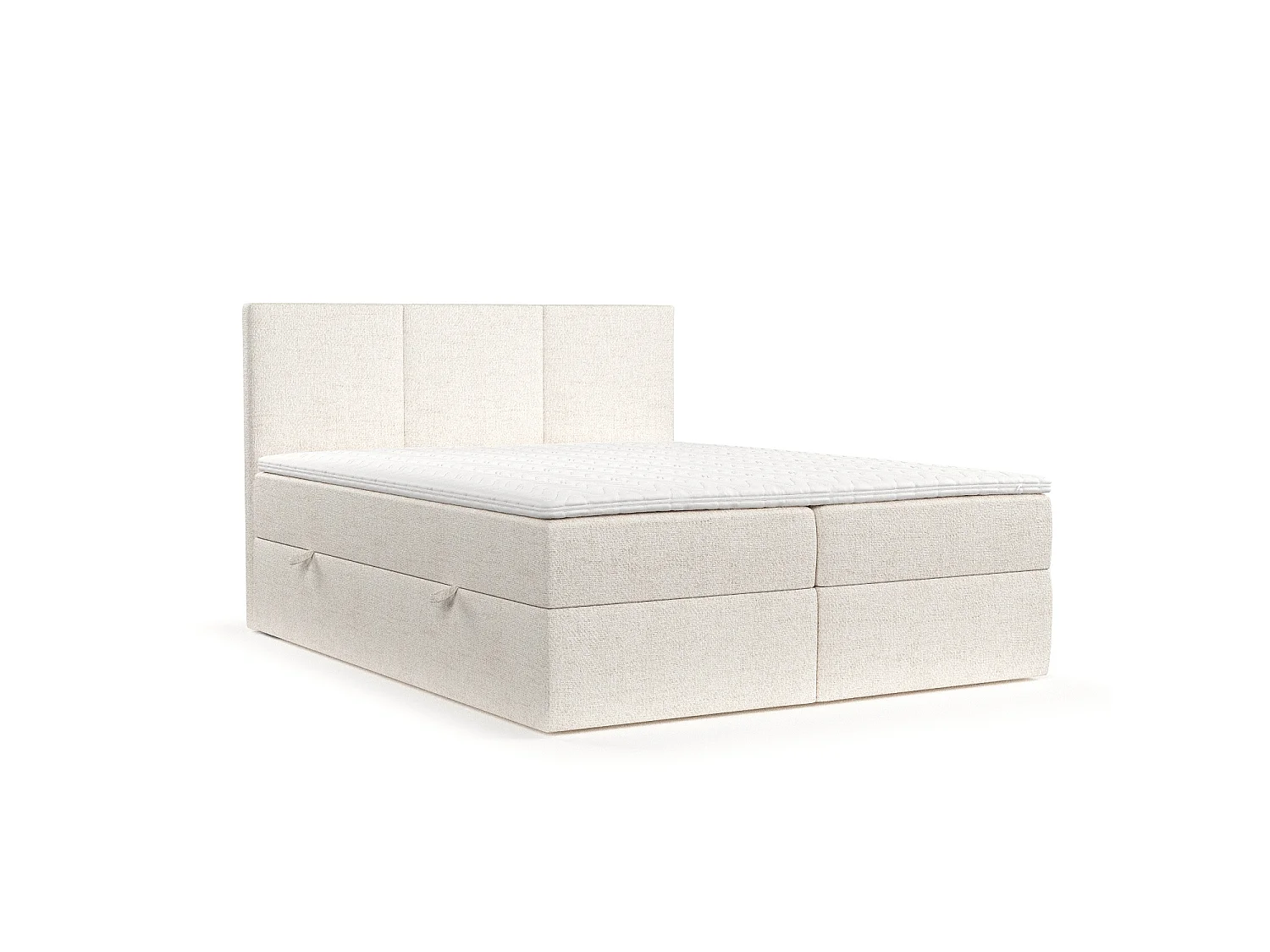 Set compleet bed met hoofdbord + opbergruimte + matrasse + dekmatrasse - 140 x 200 cm - Geweven stof - Creme - JONAH