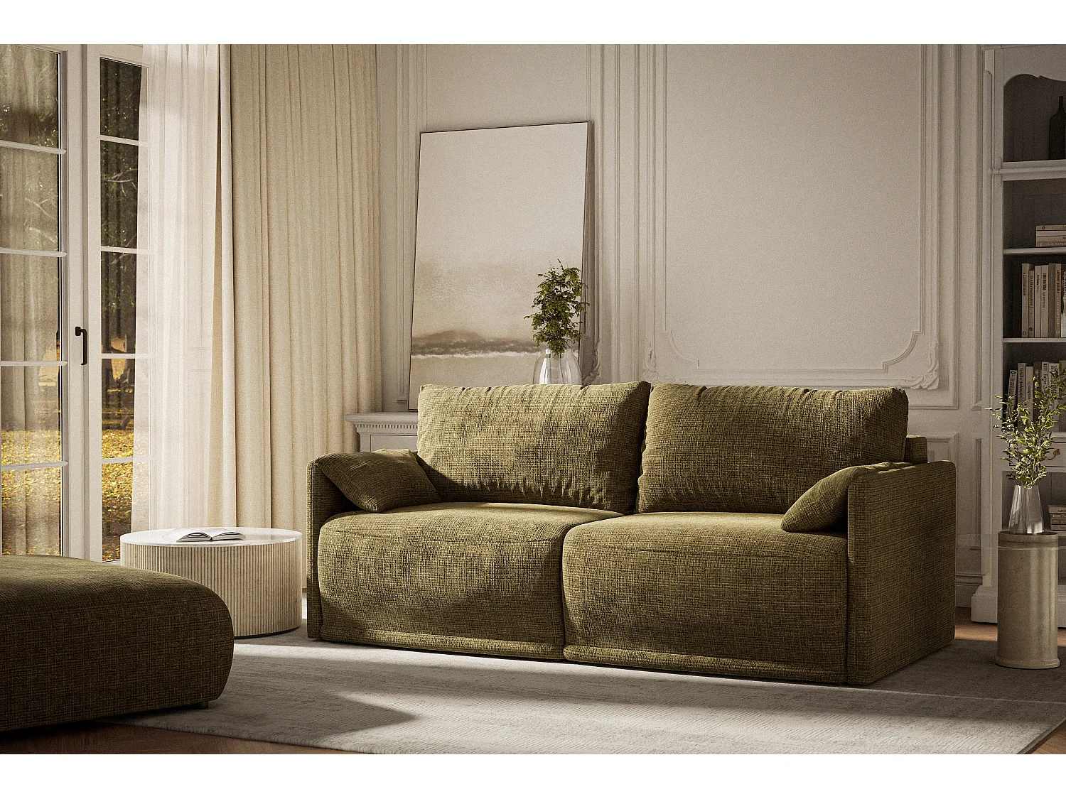 Canapé 3 places convertible en tissu chenille vert NAPPA