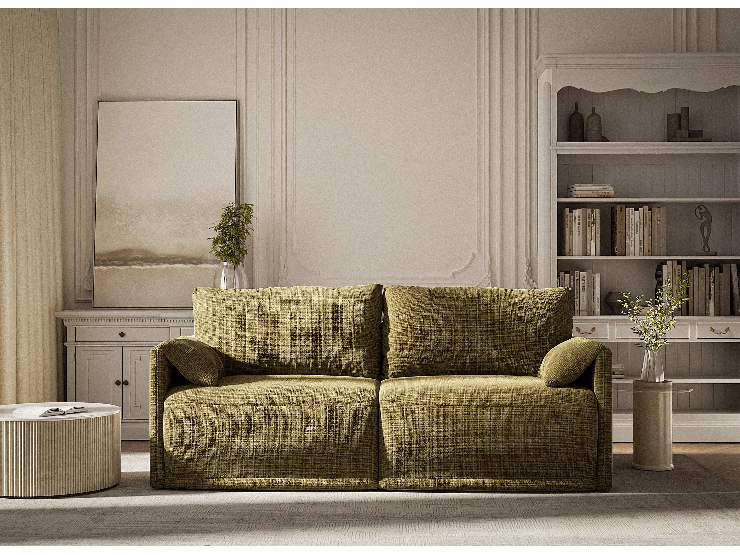 Canapé 3 places convertible en tissu chenille vert NAPPA